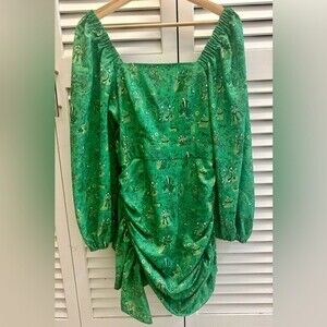 Rhode Mina Puff sleeve Mini Dress in Romance Green Size S NWOT